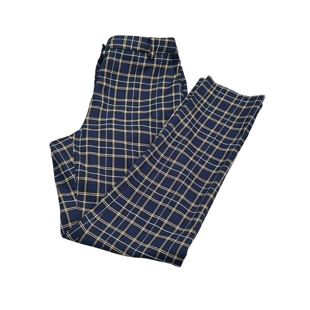 Court & Rowe Navy Blue Yellow Plaid Windowpane Straight Leg Dress Pants Womens 2